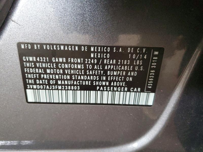 Aukcja sprzedaży 2015 Volkswagen Jetta, vin: 3VWD07AJ3FM238803, numer aukcji: 49647396