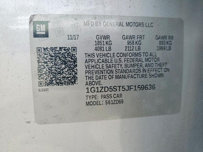 51908496 :رقم المزاد ، 1G1ZD5ST5JF159636 vin ، 2018 Chevrolet Malibu مزاد بيع