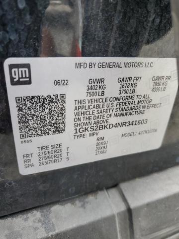 48891786 :رقم المزاد ، 1GKS2BKD4NR341603 vin ، 2022 Gmc Yukon مزاد بيع