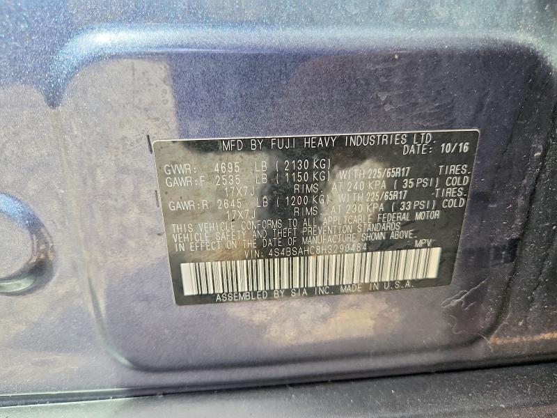 2017 Subaru Outback მანქანა იყიდება აუქციონზე, vin: 4S4BSAHC8H3290484, აუქციონის ნომერი: 50703516