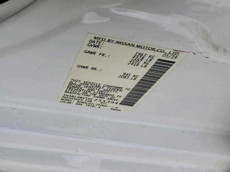 51548746 :رقم المزاد ، 1N4BL4BV5KC255394 vin ، 2019 Nissan Altima مزاد بيع