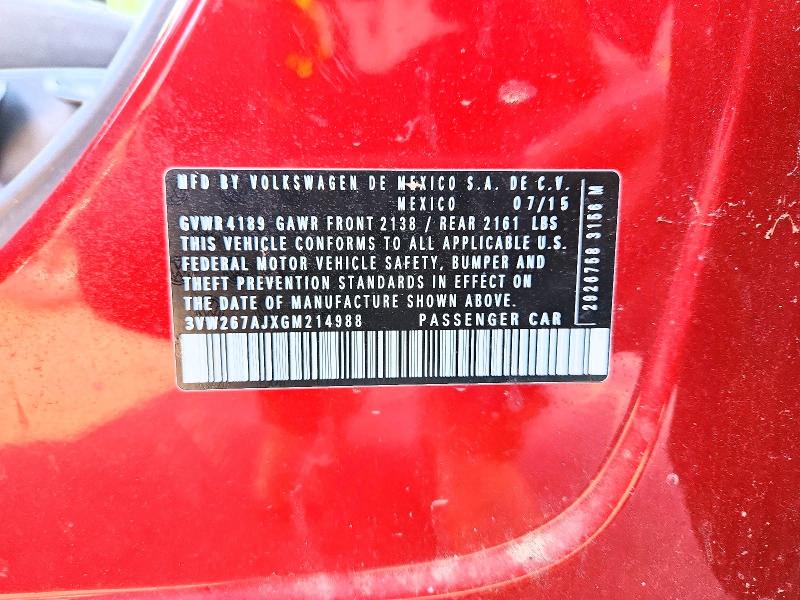 51005906 :رقم المزاد ، 3VW267AJXGM214988 vin ، 2016 Volkswagen Jetta مزاد بيع