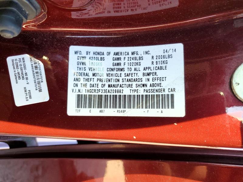 Продаж на аукціоні авто 2014 Honda Accord, vin: 1HGCR2F33EA209882, номер лоту: 50085156