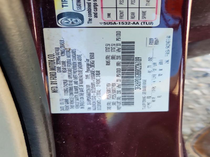 Продаж на аукціоні авто 2011 Ford Fusion, vin: 3FAHP0JG8BR226189, номер лоту: 49797326