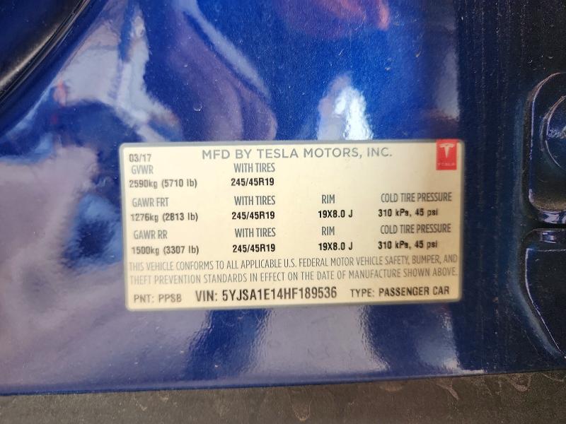 48472876 :رقم المزاد ، 5YJSA1E14HF189536 vin ، 2017 Tesla Model S مزاد بيع