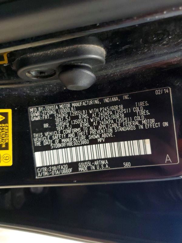 50487656 :رقم المزاد ، 5TDBKRFH8ES023860 vin ، 2014 Toyota Highlander مزاد بيع