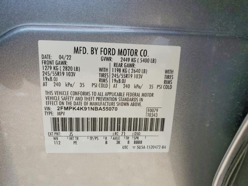 2022 Ford Edge მანქანა იყიდება აუქციონზე, vin: 2FMPK4K91NBA55070, აუქციონის ნომერი: 49033736