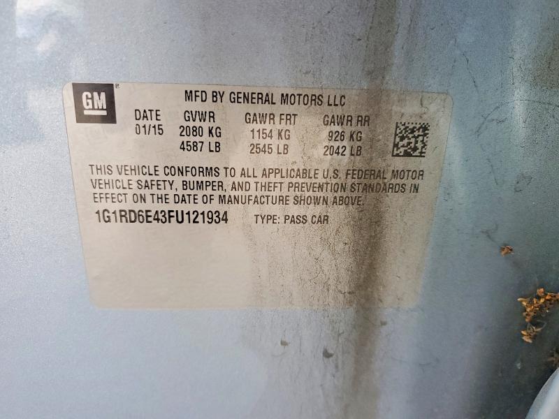 Продажа на аукционе авто 2015 Chev Volt, vin: 1G1RD6E43FU121934, номер лота: 50363926