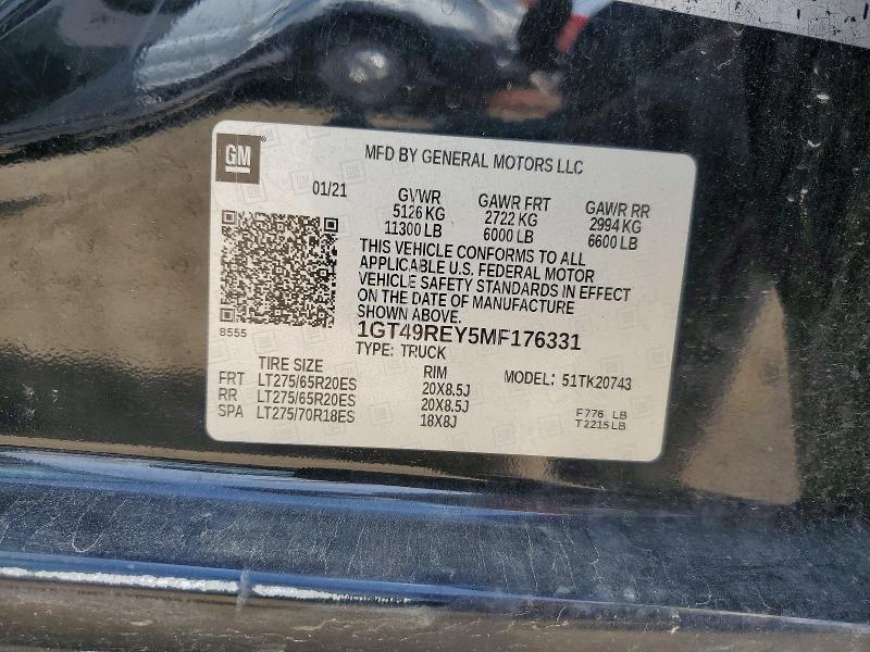 2021 Gmc Sierra მანქანა იყიდება აუქციონზე, vin: 1GT49REY5MF176331, აუქციონის ნომერი: 50481586