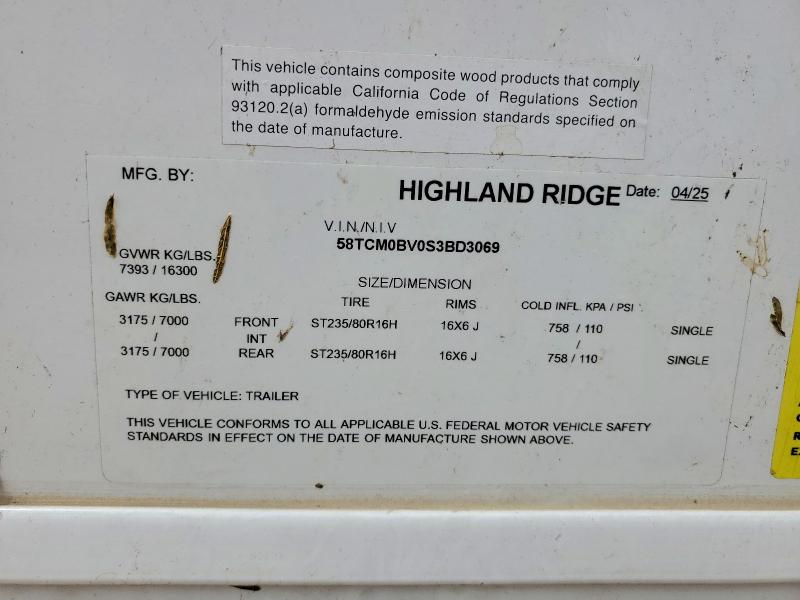 Продаж на аукціоні авто 2025 Highland Ridge Open Range, vin: 58TCM0BV0S3BD3069, номер лоту: 48958766