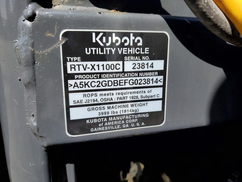 50545226 :رقم المزاد ، A5KC2GDBEFG023814 vin ، 2015 Kubota Rtv X1100c مزاد بيع