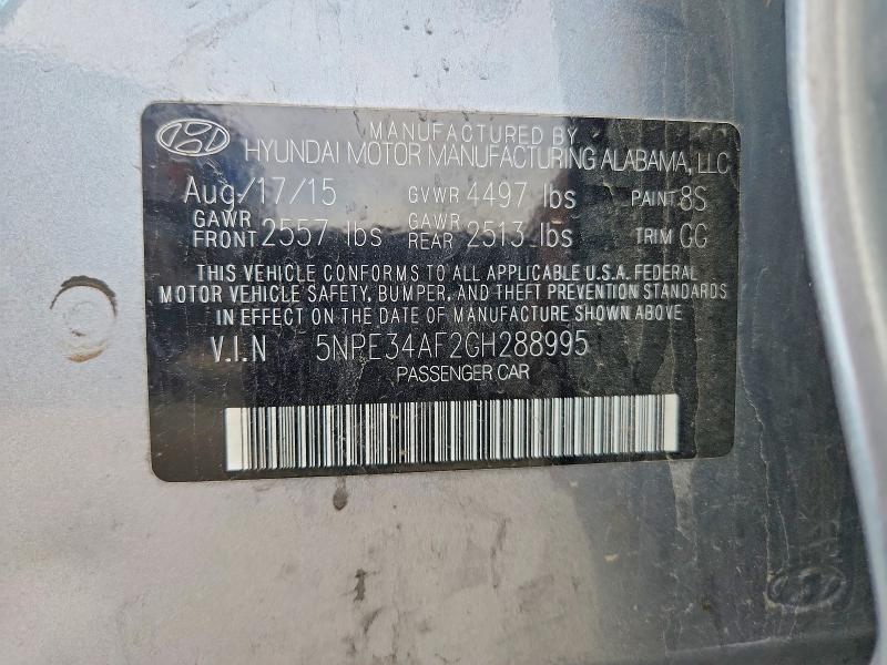 2016 Hyundai Sonata მანქანა იყიდება აუქციონზე, vin: 5NPE34AF2GH288995, აუქციონის ნომერი: 50344856