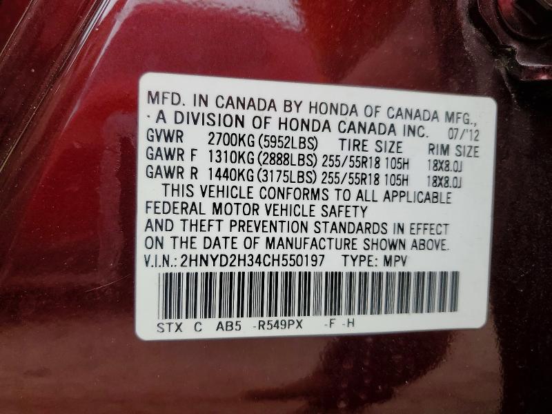 Aukcja sprzedaży 2012 Acura Mdx, vin: 2HNYD2H34CH550197, numer aukcji: 51145046