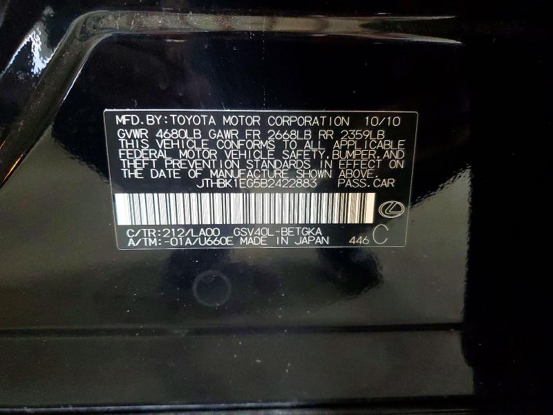 2011 Lexus Es მანქანა იყიდება აუქციონზე, vin: JTHBK1EG5B2422883, აუქციონის ნომერი: 50141326