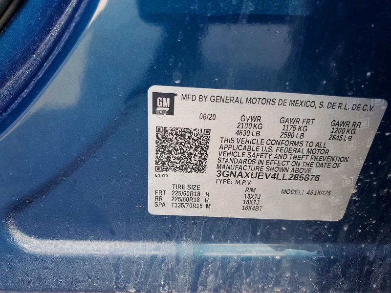 Aukcja sprzedaży 2020 Chevrolet Equinox, vin: 3GNAXUEV4LL285876, numer aukcji: 50078116