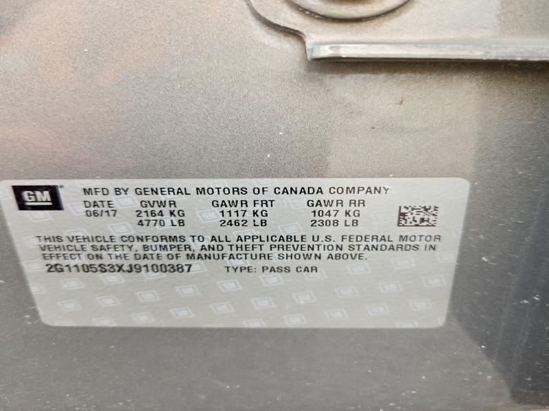 2018 Chevrolet Impala მანქანა იყიდება აუქციონზე, vin: 2G1105S3XJ9100387, აუქციონის ნომერი: 48818936