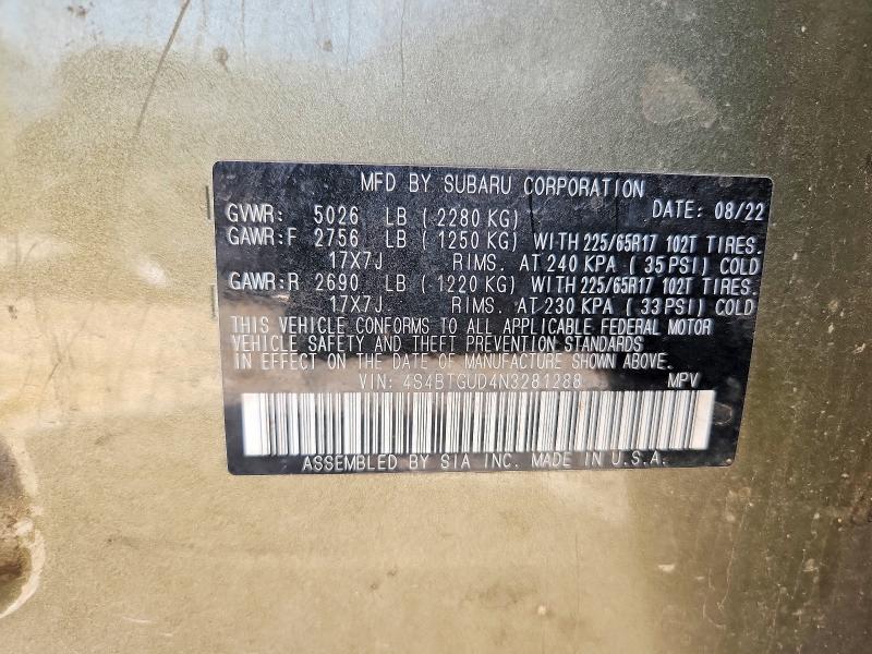 Aukcja sprzedaży 2022 Subaru Outback, vin: 4S4BTGUD4N3281288, numer aukcji: 50760176