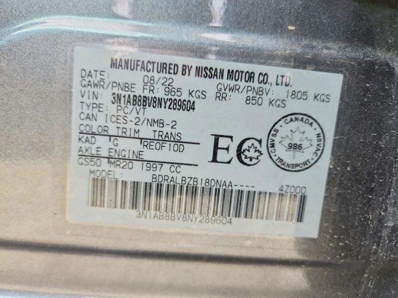2022 Nissan Sentra მანქანა იყიდება აუქციონზე, vin: 3N1AB8BV8NY289604, აუქციონის ნომერი: 50242206