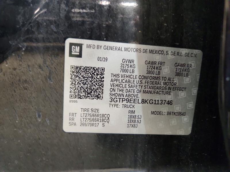 50998666 :رقم المزاد ، 3GTP9EEL8KG113746 vin ، 2019 Gmc Sierra مزاد بيع