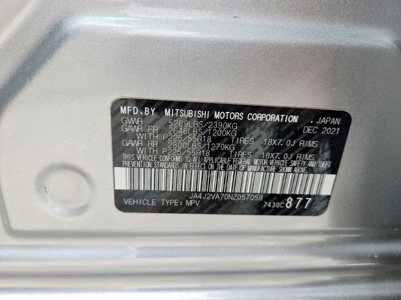 51546206 :رقم المزاد ، JA4J2VA70NZ057058 vin ، 2022 Mitsubishi Outlander مزاد بيع