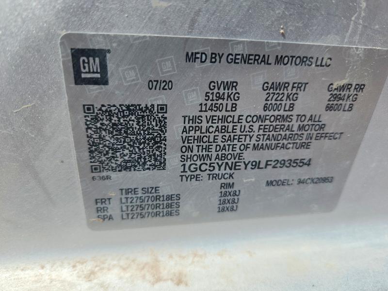 50959506 :رقم المزاد ، 1GC5YNEY9LF293554 vin ، 2020 Chevrolet Silverado مزاد بيع