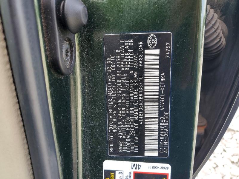 2011 Toyota Camry მანქანა იყიდება აუქციონზე, vin: 4T4BF3EK7BR136710, აუქციონის ნომერი: 50264066