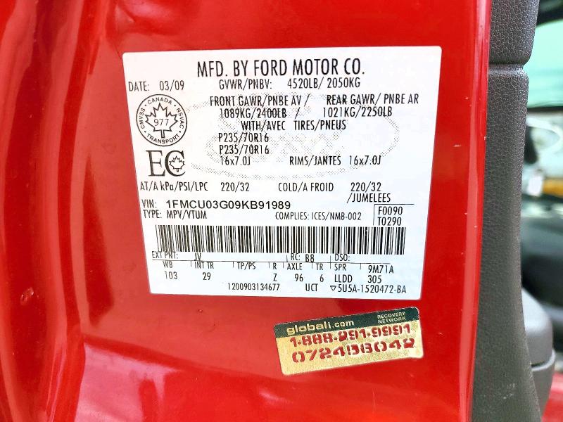 51709346 :رقم المزاد ، 1FMCU03G09KB91989 vin ، 2009 Ford Escape مزاد بيع
