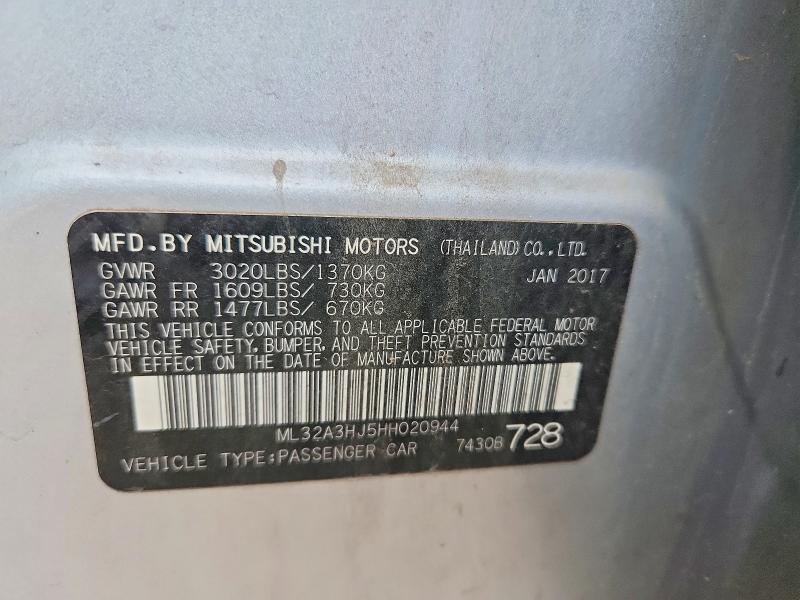 2017 Mitsubishi Mirage მანქანა იყიდება აუქციონზე, vin: ML32A3HJ5HH020944, აუქციონის ნომერი: 50798636
