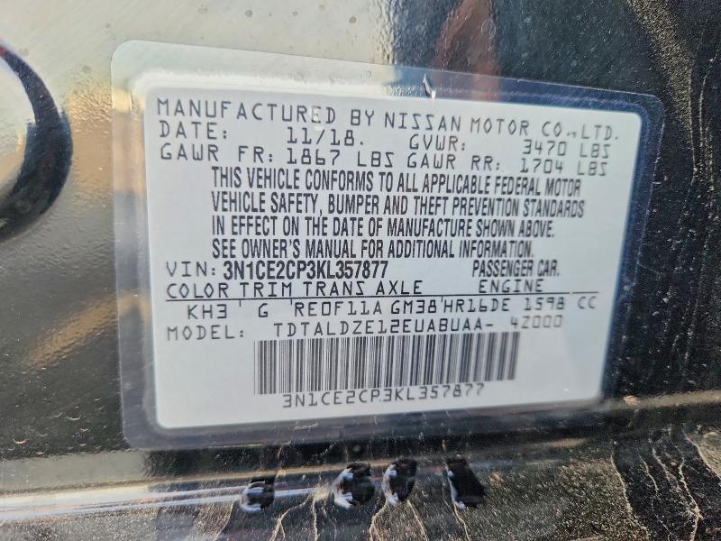 Aukcja sprzedaży 2019 Nissan Versa Note, vin: 3N1CE2CP3KL357877, numer aukcji: 51791586