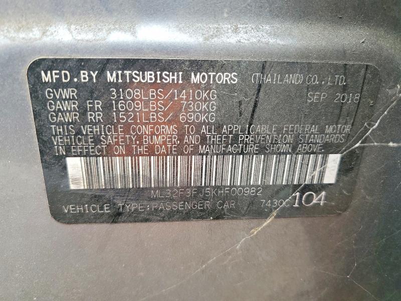 Продаж на аукціоні авто 2019 Mitsubishi Mirage, vin: ML32F3FJ5KHF00982, номер лоту: 49774036