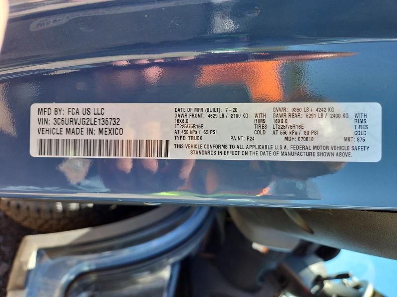 2020 Ram Promaster 3500 მანქანა იყიდება აუქციონზე, vin: 3C6URVJG2LE136732, აუქციონის ნომერი: 50574916