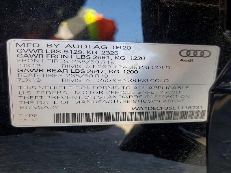 51996796 :رقم المزاد ، WA1DECF35L1116731 vin ، 2020 Audi Q3 مزاد بيع