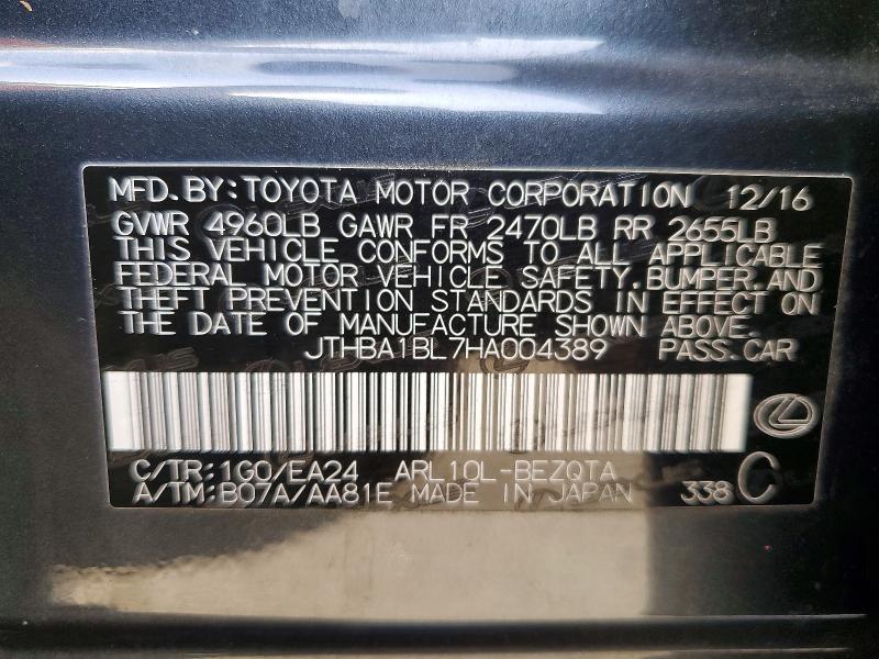 Aukcja sprzedaży 2017 Lexus Gs 200t, vin: JTHBA1BL7HA004389, numer aukcji: 50630086