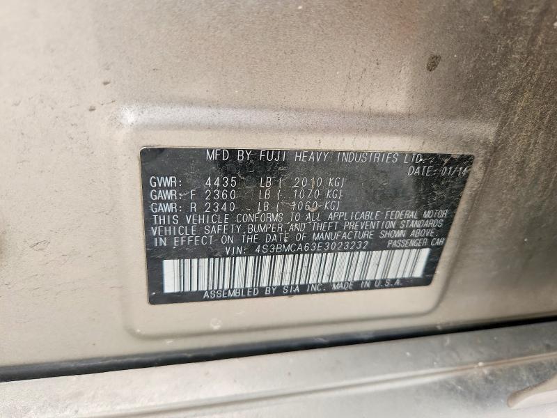 49492706 :رقم المزاد ، 4S3BMCA63E3023232 vin ، 2014 Subaru Legacy مزاد بيع