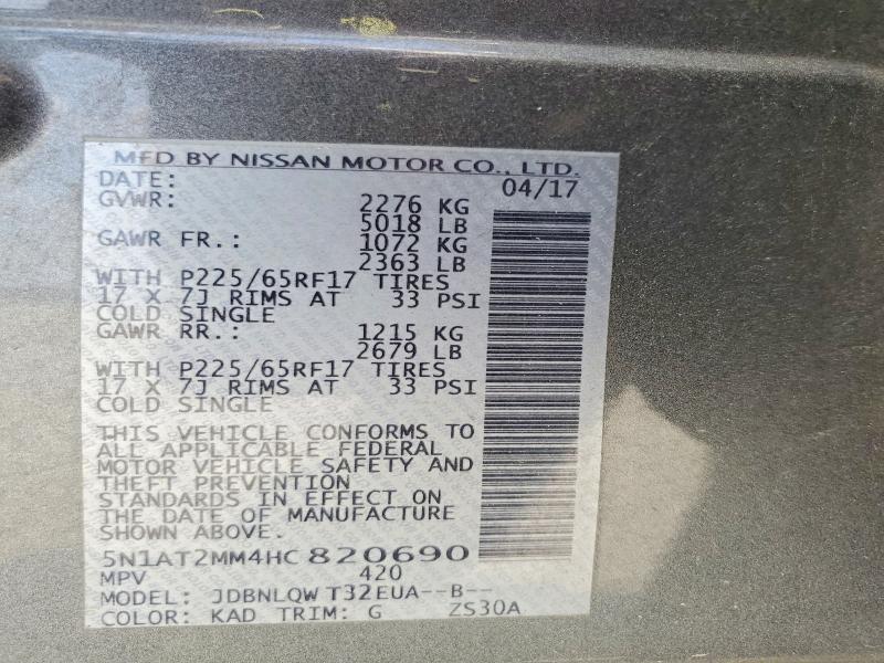 Auction sale of the 2017 Nissan Rogue, vin: 5N1AT2MM4HC820690, lot number: 51369376