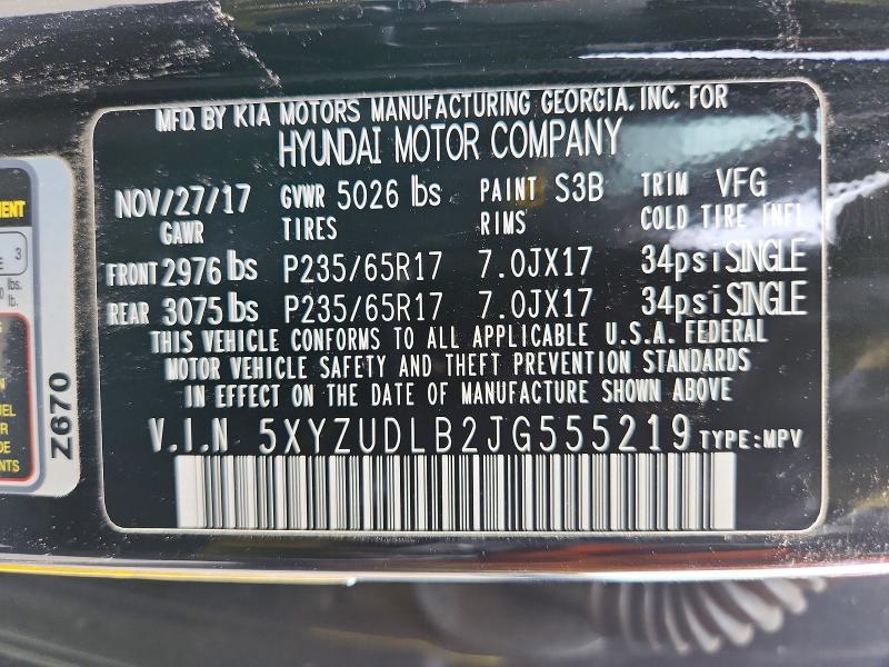 Aukcja sprzedaży 2018 Hyundai Santa Fe Sport, vin: 5XYZUDLB2JG555219, numer aukcji: 50906586