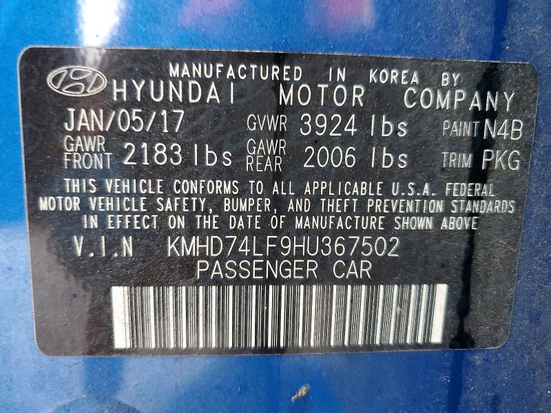 Продажа на аукционе авто 2017 Hyundai Elantra, vin: KMHD74LF9HU367502, номер лота: 48969786