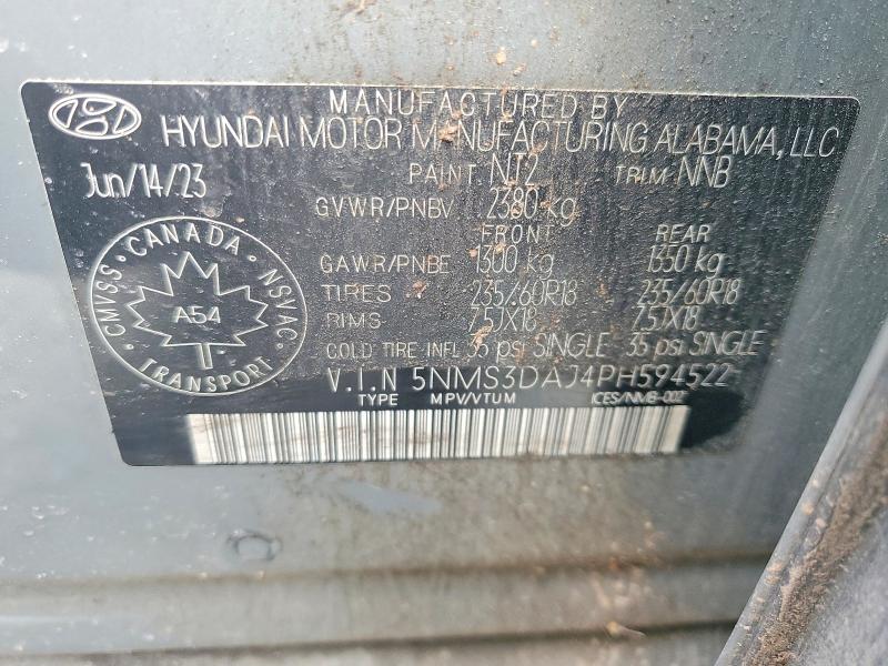 Продаж на аукціоні авто 2023 Hyundai Santa Fe, vin: 5NMS3DAJ4PH594522, номер лоту: 50501676