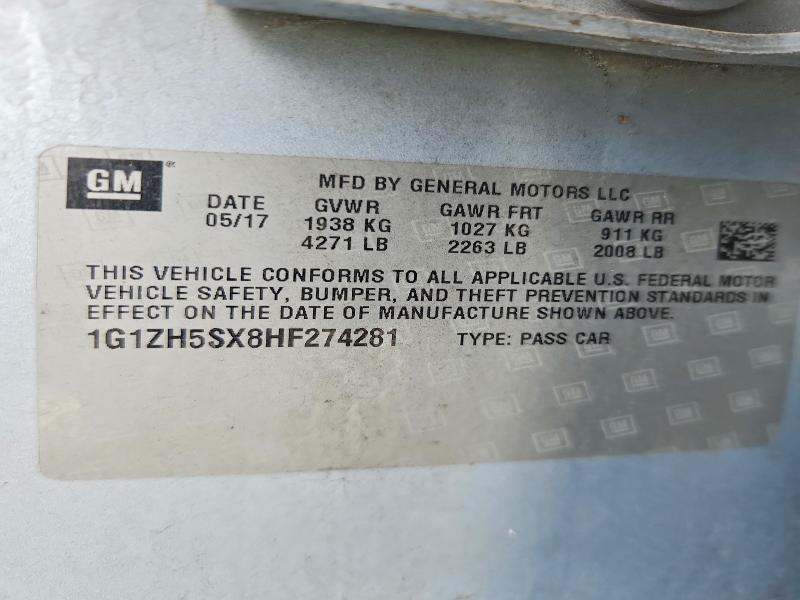 51363076 :رقم المزاد ، 1G1ZH5SX8HF274281 vin ، 2017 Chevrolet Malibu مزاد بيع