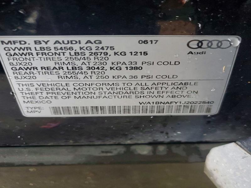 Aukcja sprzedaży 2018 Audi Q5, vin: WA1BNAFY1J2022540, numer aukcji: 51718216