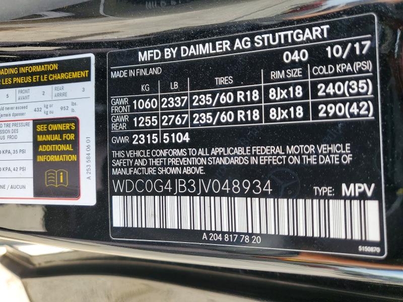 Продаж на аукціоні авто 2018 Mercedes-benz Glc, vin: WDC0G4JB3JV048934, номер лоту: 51022016