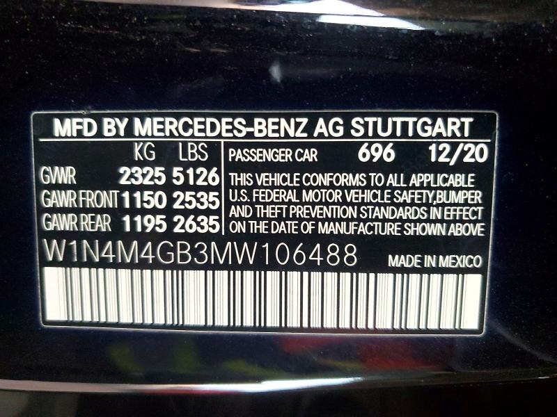 2021 Mercedes-benz Glb მანქანა იყიდება აუქციონზე, vin: W1N4M4GB3MW106488, აუქციონის ნომერი: 48855076
