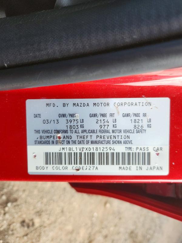 2013 Mazda 3 მანქანა იყიდება აუქციონზე, vin: JM1BL1VPXD1812594, აუქციონის ნომერი: 50844056