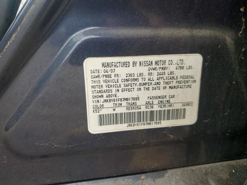 Aukcja sprzedaży 2007 Infiniti G35, vin: JNKBV61F87M817895, numer aukcji: 48757616
