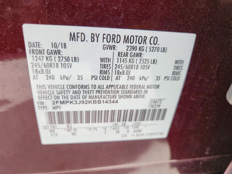 Aukcja sprzedaży 2019 Ford Edge, vin: 2FMPK3J92KBB14344, numer aukcji: 49369076