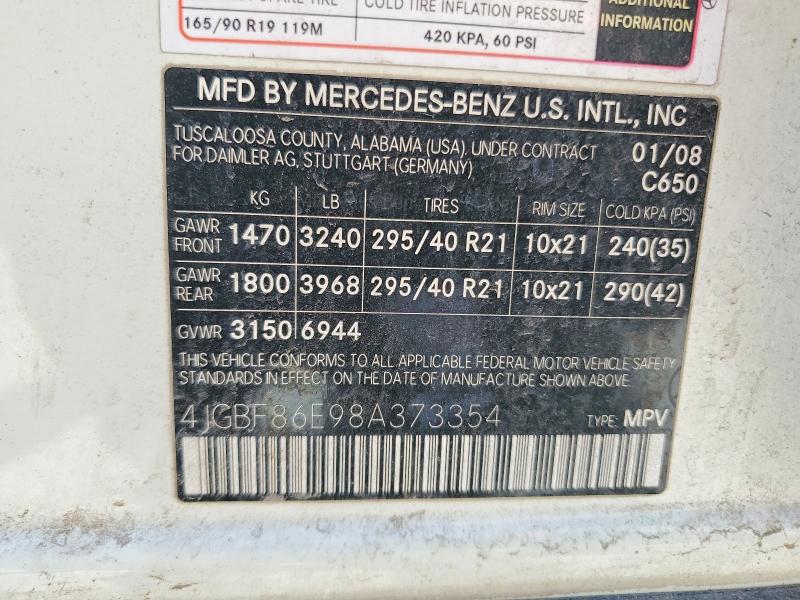 2008 Mercedes-benz Gl მანქანა იყიდება აუქციონზე, vin: 4JGBF86E98A373354, აუქციონის ნომერი: 50596576