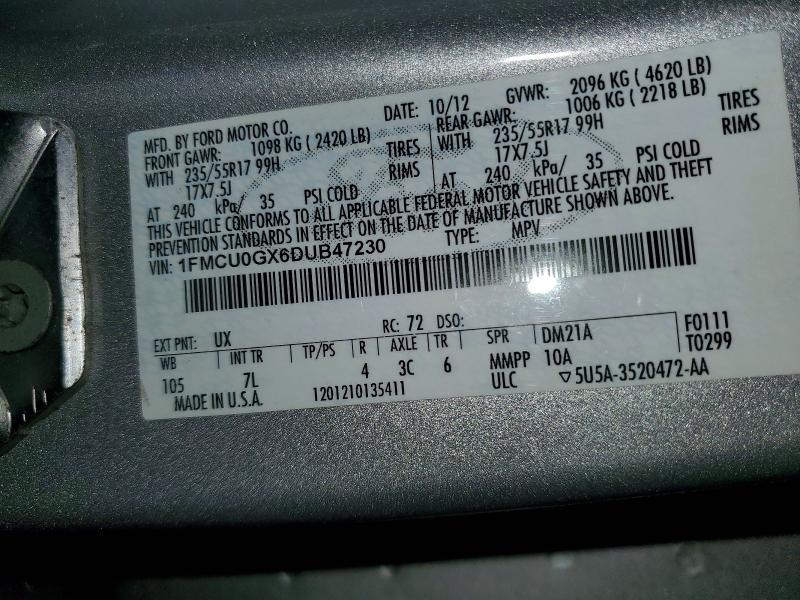 2013 Ford Escape მანქანა იყიდება აუქციონზე, vin: 1FMCU0GX6DUB47230, აუქციონის ნომერი: 49168976