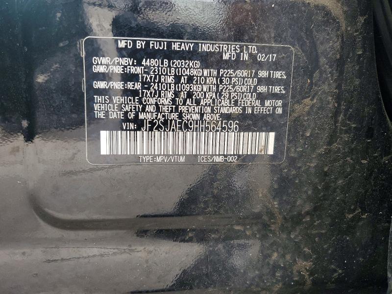 Продаж на аукціоні авто 2017 Subaru Forester, vin: JF2SJAEC9HH564596, номер лоту: 51884886