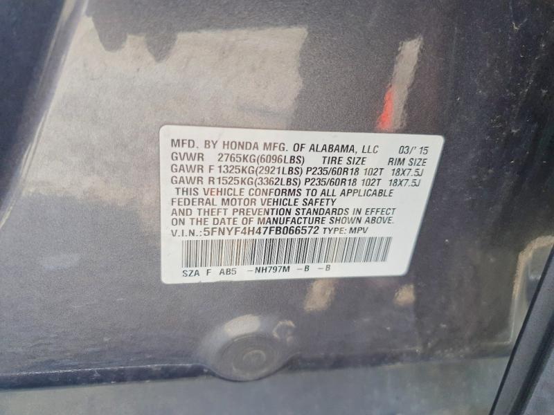 Продажа на аукционе авто 2015 Honda Pilot, vin: 5FNYF4H47FB066572, номер лота: 51354746
