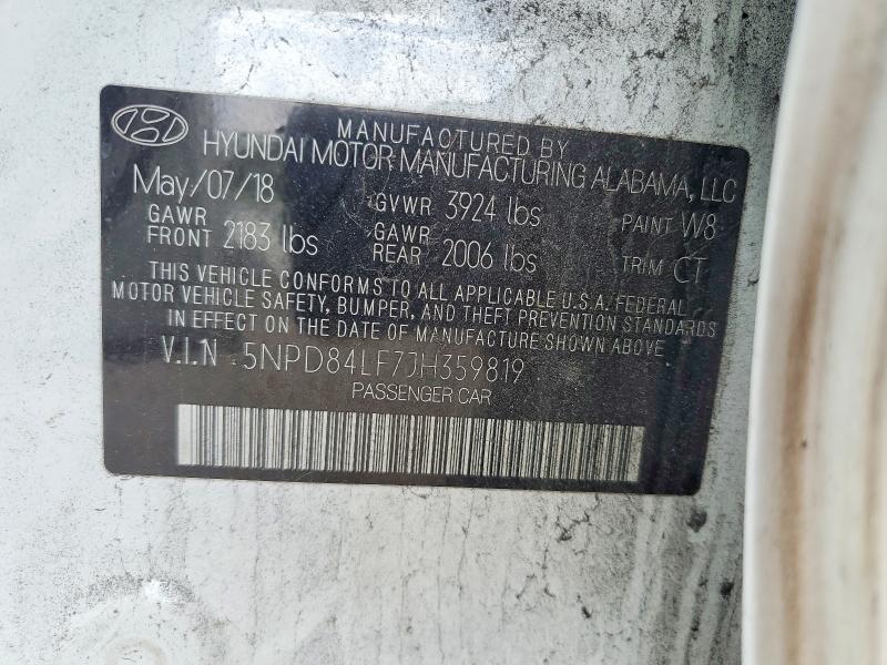 50566976 :رقم المزاد ، 5NPD84LF7JH359819 vin ، 2018 Hyundai Elantra مزاد بيع